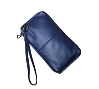 Leather Leisure Man with Long Purse Soft Leather Hand Zipper Money Chuck Layer Credit Card Bag Cell Phone Bag(Blue)