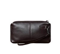 Leather Leisure Man with Long Purse Soft Leather Hand Zipper Money Chuck Layer Credit Card Bag Cell Phone Bag(Coffee)