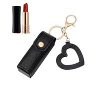 Leather Lipstick Case - Compact Lipstick Holder, Travel Friendly Makeup Organizer | Stylish Portable Leather Lipstick Case with Love Pendant, Black, Se référer au descriptif, Refer to description