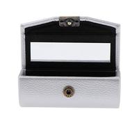 Leather Lipstick Case Holder Storage Box Mirror Purse Pocket Silver
