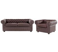Living Room Set 4 Seater CHESTERFIELD Leather Brown