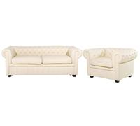 Beliani Leather Living Room Set Cream Chesterfield, Cream