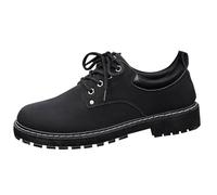 Leather Loafers Men Flat Shoe Non-Slip Walking Shoes Round Toe Casual Loafers British Athletic Shoes Low-Top Lace Up Sneakers Breathable Sports Sneaker Comfortable Trekking Shoe Black