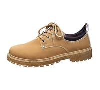 Leather Loafers Men Flat Shoe Non-Slip Walking Shoes Round Toe Casual Loafers British Athletic Shoes Low-Top Lace Up Sneakers Breathable Sports Sneaker Comfortable Trekking Shoe Brown