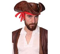LEATHER LOOK ADULTS PIRATE TRICORNER HAT FANCY DRESS ACCESSORY - BROWN LEATHER LOOK PIRATE CAP WITH ATTACHED BANDANA (PACK OF 6)