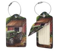Leather Luggage Tags 2 PCS Luggage Tags for Suitcase Tractor on The Farm Luggage Tag with Privacy Cover Leather Name ID Label Suitcase Tags Suitcase Labels Suitcase Tag for Travel Bags