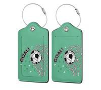Leather Luggage Tags for Suitcases - Ball Inside The NET Goal Suitcase Tags Luggage Identifiers for Suitcases, ID Labels Name Travel Bag for Luggage Accessories with Steel Loop