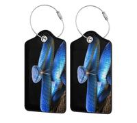 Leather Luggage Tags for Suitcases - Blue Viper Snake k Suitcase Tags Luggage Identifiers for Suitcases, ID Labels Name Travel Bag for Luggage Accessories with Steel Loop