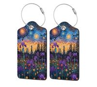 Leather Luggage Tags for Suitcases - Cosmic Irises at Twilight Suitcase Tags Luggage Identifiers for Suitcases, ID Labels Name Travel Bag for Luggage Accessories with Steel Loop