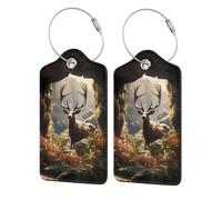 Leather Luggage Tags for Suitcases - Enchanted Deer in Cave Suitcase Tags Luggage Identifiers for Suitcases, ID Labels Name Travel Bag for Luggage Accessories with Steel Loop
