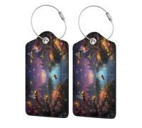 Leather Luggage Tags for Suitcases - Magical Bees Twilight River Suitcase Tags Luggage Identifiers for Suitcases, ID Labels Name Travel Bag for Luggage Accessories with Steel Loop