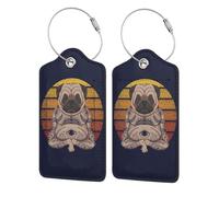 Leather Luggage Tags for Suitcases - Pug Dog Yoga Suitcase Tags Luggage Identifiers for Suitcases, ID Labels Name Travel Bag for Luggage Accessories with Steel Loop