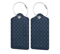 Leather Luggage Tags with Privacy Flap, 1 Pcs Travel Id Bag Tags, Dotted Lines Shapes Blue, Waterproof Suitcase Name Badge Holders with Stainless Steel Loop for Travel Backpack Luggage Identification
