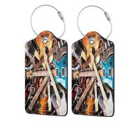 Leather Luggage Tags with Privacy Flap, 1 Pcs Travel Id Bag Tags, Magic Electric Guitar Music, Waterproof Suitcase Name Badge Holders with Loop for Travel Backpack Luggage Identification