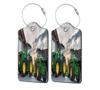 Leather Luggage Tags with Privacy Flap, 2 Pcs Travel Id Bag Tags, Agricultural Machinery, Waterproof Suitcase Name Badge Holders with Stainless Steel Loop for Travel, Backpack, Luggage Identification