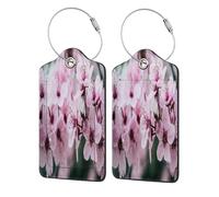 Leather Luggage Tags with Privacy Flap, 2 Pcs Travel Id Bag Tags, Pink Cherry Blossoms, Waterproof Suitcase Name Badge Holders with Stainless Steel Loop for Travel, Backpack, Luggage Identification