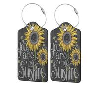Leather Luggage Tags with Privacy Flap, 4 Pcs Travel Id Bag Tags, You are My Sunflower, Waterproof Suitcase Name Badge Holders with Stainless Steel Loop for Travel, Backpack, Luggage Identification