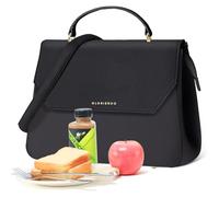 Leather Lunch Bag Women - Adult Modern Urban Style Stylish Vegan Leather Insulated Leakproof Lunch Box for Work - 2025 Newest Christmas Gifts for Women (Sleek Black, Standard)