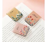 Leather Magnetic Bookmarks Personalized Watercolor Birth Flower Magnetic PU Leather Bookmark Page Clip with Name Custom Magnetic Book Marks for Reading Birthday Gift for Book Lovers Bookworms