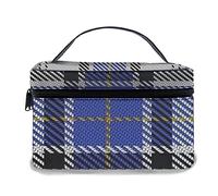 Leather Makeup Bag,Blue Scotland Scottish Clan Hannay Tartan Plaid,Waterproof Portable Makeup Bags