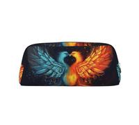 Leather Makeup Bag for Purse Travel, Fire and Water Phoenix Pencil Case Zipper Toiletry Bag Small Cosmetic Bag, Silver, One Size