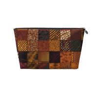 Leather Makeup Bag for Women Travel Toiletry Bag African Style Patchwork Cosmetic Bag Large Makeup Pouch with Zipper