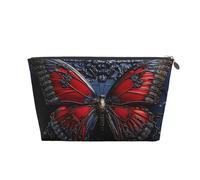 Leather Makeup Bag for Women Travel Toiletry Bag Red Butterfly Cosmetic Bag Large Makeup Pouch with Zipper
