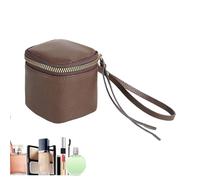 Leather Makeup Bag - Leather Cosmetic Box, Portable Beauty Box | Customizable Initials Pebbles Leather, Portable Secure Zipper Closure co, coffee, Consulte la descripción, See description