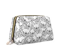 Leather Makeup Bag with Zipper for Women,Dog French Bulldog Puppy Face Dog Head Doodle Cosmetic Bag Toiletry Bag Cute Waterproof Makeup Case Travel Organizer for Accessories Toiletries Gifts,S