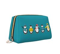 Leather Makeup Bag with Zipper for Women,Five Cute Little Penguins in Winter Cosmetic Bag Toiletry Bag Cute Waterproof Makeup Case Travel Organizer for Accessories Toiletries Gifts,S