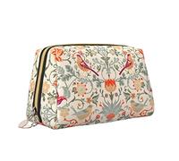 Leather Makeup Bag with Zipper for Women,Retro Aesthetic Art Flowers Birds Cosmetic Bag Toiletry Bag Cute Waterproof Makeup Case Travel Organizer for Accessories Toiletries Gifts,S