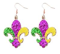 Leather Mardi Gras Earrings for Women, Carnival Earrings for Fat Tuesday Celebration, Mardi Gras Parade Accessory Gifts, normal, Faux Leather, No Gemstone