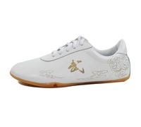 Leather Martial Arts Shoes, Mens Womens Lightweight Comfortable Traditional Kung Fu Shoes Anti-Slip Fashion Qigong Trainers,White,3.5 UK
