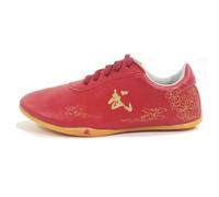 Leather Martial Arts Shoes, Mens Womens Lightweight Comfortable Traditional Kung Fu Shoes Anti-Slip Fashion Qigong Trainers,Red,6 UK