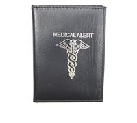 Leather Medical Alert Wallet Card Holder Silver Logo (Will Hold COVID Vaccine Card)