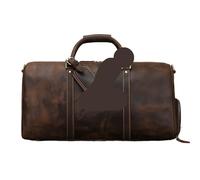 Leather Men Women Travel Bag Carry On Luggage Shoulder Male Female(Dark Brown Laser)