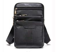 Leather Men's Cell Phone Shoulder Holster and Belt Clip Bag - Vertical Messenger Bag for Mini Tablet, Travel Crossbody with Carabiner Wallet Pocket