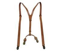 Leather Men's Suspenders 4 Clips Y Type Male Braces Strap Harness Jeans Costume Accessories pour le Travail et le Quotidien(Brown)