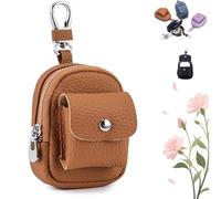 Leather Mini Backpack Keychain,Compact Organizer with Carabiner Clip,Multifunctional PU Mini Purse with Carabiner Clip (Ochre)