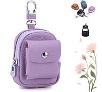 Leather Mini Backpack Keychain,Compact Organizer with Carabiner Clip,Multifunctional PU Mini Purse with Carabiner Clip (Purple)