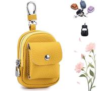 Leather Mini Backpack Keychain,Compact Organizer with Carabiner Clip,Multifunctional PU Mini Purse with Carabiner Clip (Yellow)