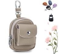 Leather Mini Backpack Keychain,Compact Organizer with Carabiner Clip,Multifunctional PU Mini Purse with Carabiner Clip (Light Gray)