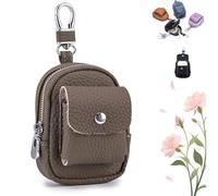 Leather Mini Backpack Keychain,Compact Organizer with Carabiner Clip,Multifunctional PU Mini Purse with Carabiner Clip (Khaki)