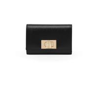 Leather Mini Wallet with Metal Logo Closure, female, Furla, Wallets & Cardholders, Black, ONE SIZE, Accessories ONE SIZE