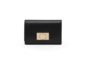 Leather Mini Wallet with Metal Logo Closure - female - Furla - Wallets & Cardholders - Black - ONE SIZE - Accessories ONE SIZE