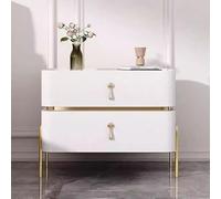 Leather Modern Nightstand with 2 Drawers, Cream, Wooden Furniture for Bedroom