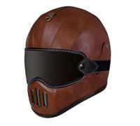 Leather Motorbike Full Face Helmets DOTECE Approved Retro Large Crash Motorcycle Helmet with Goggles Unisex Adult Portable Motocross Helmets Four Seasons New Street Touring E,M:57-58CM