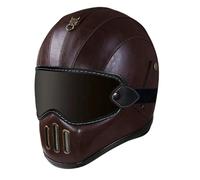 Leather Motorbike Full Face Helmets DOTECE Approved Retro Large Crash Motorcycle Helmet with Goggles Unisex Adult Portable Motocross Helmets Four Seasons New Street Touring G,XL:61-62CM