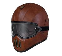 Leather Motorbike Full Face Helmets DOTECE Approved Retro Large Crash Motorcycle Helmet with Goggles Unisex Adult Portable Motocross Helmets Four Seasons New Street Touring D,L:59-60CM