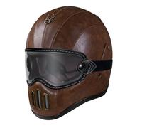 Leather Motorbike Full Face Helmets DOTECE Approved Retro Large Crash Motorcycle Helmet with Goggles Unisex Adult Portable Motocross Helmets Four Seasons New Street Touring H,L:59-60CM